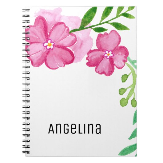 Carnet Aquarelle personnalisée Fleurs roses (Devant)