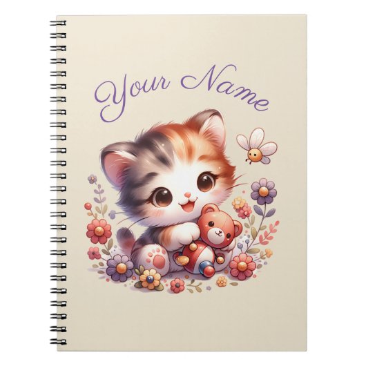 Carnet Aquarelle personnalisée Jouer Nom du chaton (Devant)