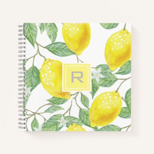 Carnet Aquarelle personnalisée Monogramme de citron (Devant)