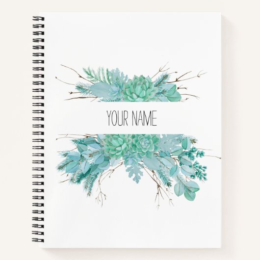 Carnet Aquarelle personnalisée Succulents (Devant)