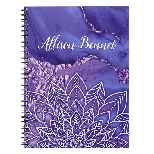 Carnet Aquarelle personnalisée violet blanc Mandala (Devant)