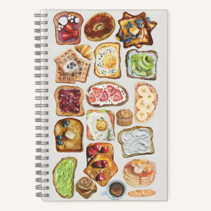 Carnet Aquarelle Petit-déjeuner plat Lay : Un toast au ma