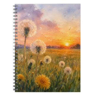 Carnet Aquarelle Pissenlits au Paysage de Prairie au Couc