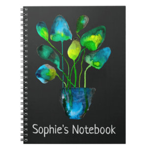 Carnet Aquarelle plante art vert et bleu abstrait