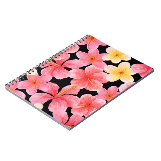 Carnet Aquarelle Plumeria Hibiscus Fleurs Motif (Côté gauche)