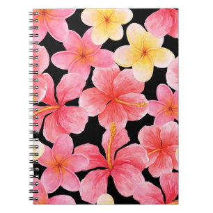 Carnet Aquarelle Plumeria Hibiscus Fleurs Motif