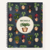 Carnet Aquarelle Pointée Plante Rustique Motif Noir Nom (Devant)