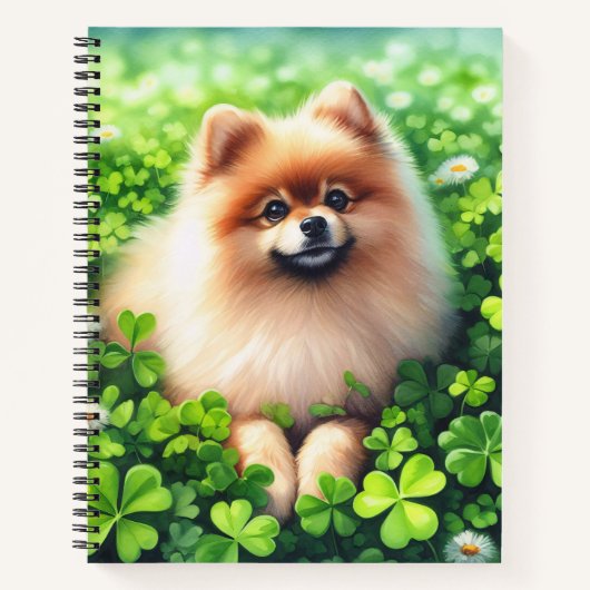 Carnet Aquarelle Pomeranian Shamrock vert (Devant)