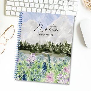 Carnet Aquarelle Prairie de Fleurs Bleues Violettes sur M