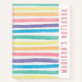 Carnet Aquarelle Rainbow Stripes Nom personnalisé (Devant)