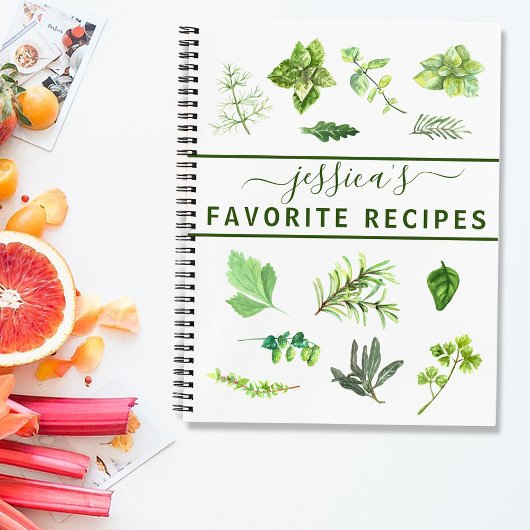 Carnet Aquarelle Recette Herbes Verdure Cuisine personnal