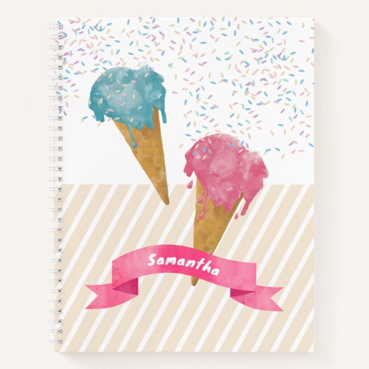 Carnet Aquarelle rétro Crème de glace et arroses (Devant)