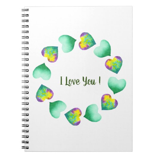 Carnet Aquarelle romantique Cute Vert Saint Valentin (Devant)