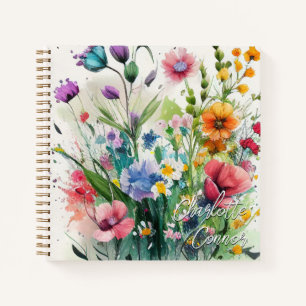 Carnet Aquarelle Romantique Fleurs sauvages Personnalisé