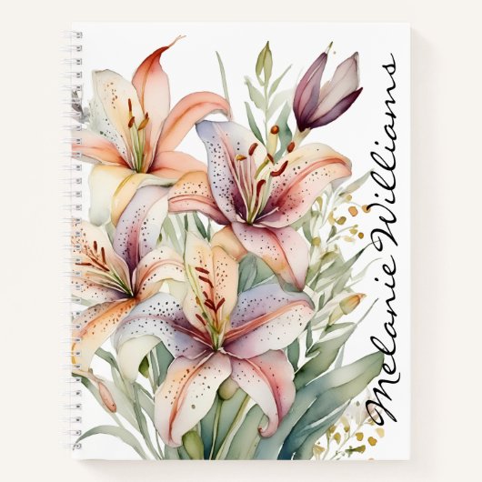 Carnet Aquarelle rose Boho Lys | Nom personnalisé (Devant)