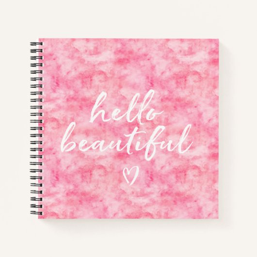 Carnet Aquarelle rose Bonjour Beau Coeur (Devant)