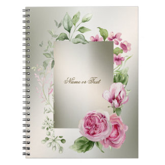 Carnet Aquarelle rose cadre floral brillant Bronze élégan