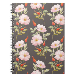 Carnet Aquarelle Rose de chien : motif floral foncé