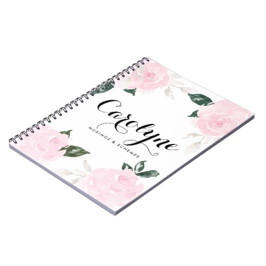 Carnet Aquarelle rose douce Rose Script personnalisé (Côté gauche)