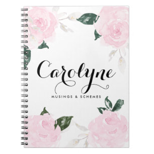 Carnet Aquarelle rose douce Rose Script personnalisé