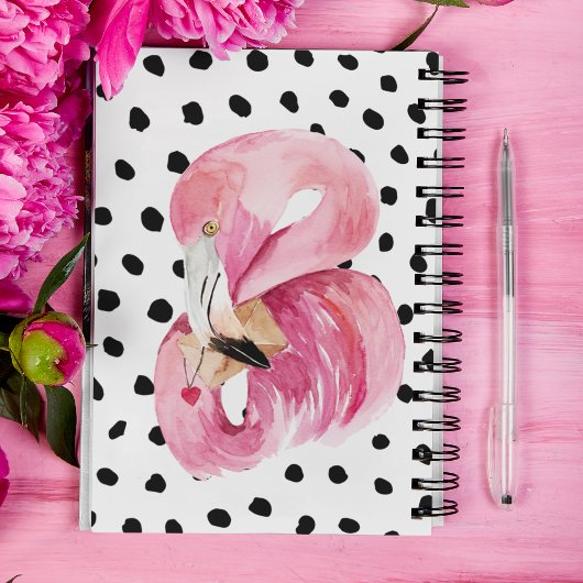 Carnet Aquarelle rose exotique moderne Flamant rose & poi
