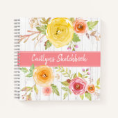 Carnet Aquarelle rose fleurie nom rustique (Devant)