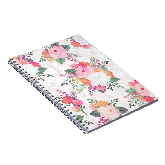 Carnet Aquarelle rose Fleurs Design blanc (Côté Droit)