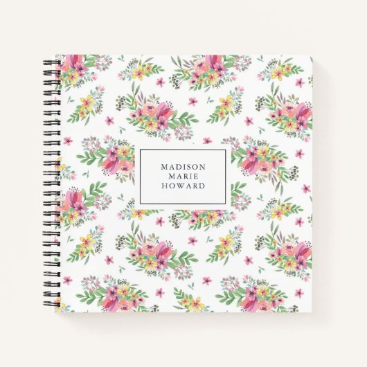 Carnet Aquarelle rose Floral (Devant)
