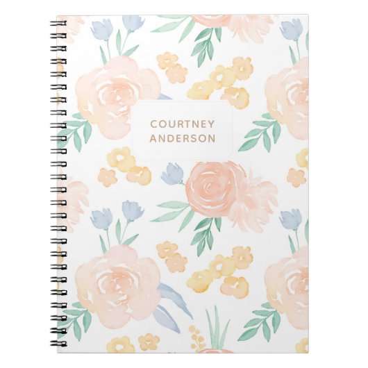 Carnet Aquarelle rose Floral Personnalisé (Devant)