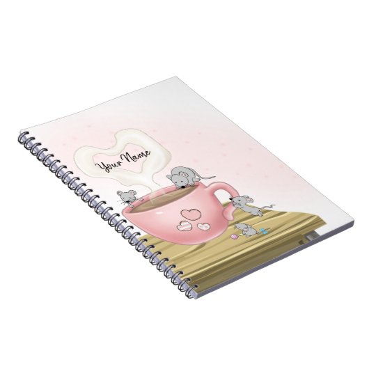 Carnet Aquarelle rose jolie souris personnalisée (Côté Droit)