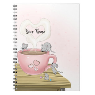Carnet Aquarelle rose jolie souris personnalisée 