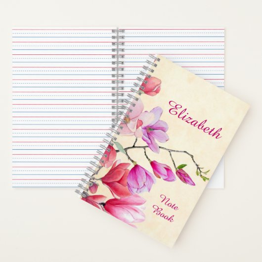 Carnet Aquarelle rose Magnolia personnalisée (À l'intérieur)