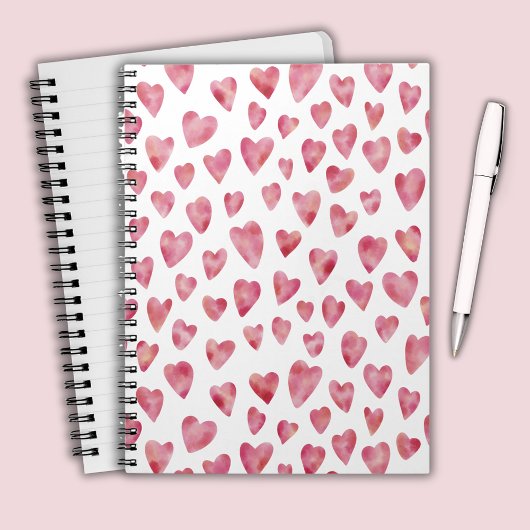 Carnet Aquarelle rose mignonne Motif de coeur