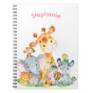 Carnet Aquarelle rose mignonne Safari Jungle Animaux
