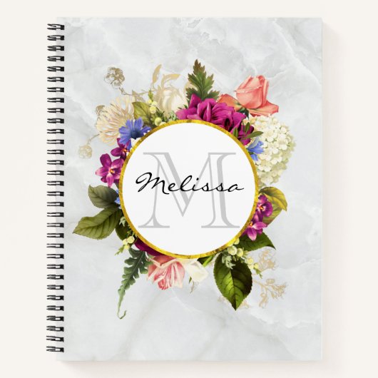 Carnet Aquarelle rose moderne Bouquet floral Monogramme (Devant)