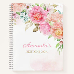 Carnet Aquarelle rose monogramme Fille florale personnali