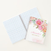 Carnet Aquarelle rose monogramme Fille florale personnali (Intérieur)