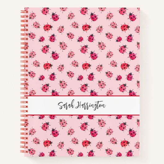 Carnet Aquarelle rose Motif Ladybug illustré à la main (Devant)