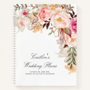 Carnet Aquarelle rose pâle Fleurs Élégant Plan de mariage