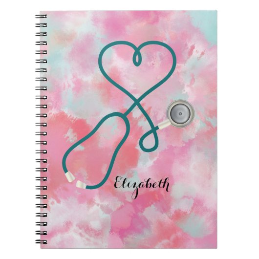 Carnet Aquarelle rose pâle Infirmière stéthoscope Médical (Devant)
