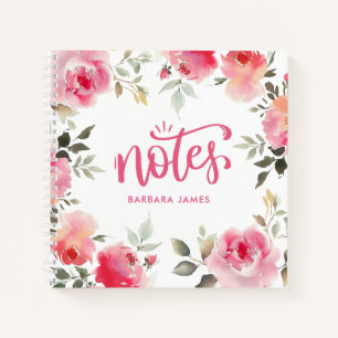 Carnet Aquarelle rose pâle Roses pivoines personnalisées
