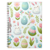 Carnet Aquarelle rose pastel Lapin de Pâques Avec Fleurs (Devant)