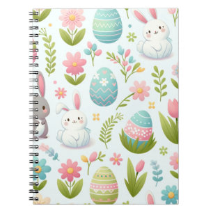 Carnet Aquarelle rose pastel Lapin de Pâques Avec Fleurs