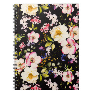 Carnet Aquarelle rose Roses Jaunes Arrière - plan noir