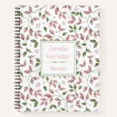 Carnet Aquarelle rose vert Feuilles monogramme (Devant)