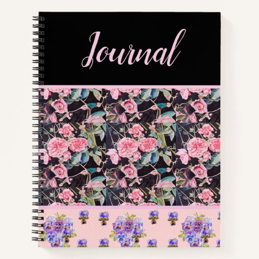 Carnet Aquarelle Rose Vintage rose Roses personnalisable (Devant)