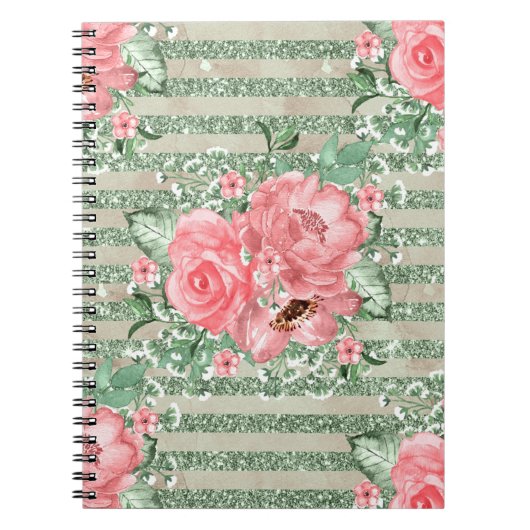 Carnet Aquarelle Roses roses sur les rayures de Parties s (Devant)