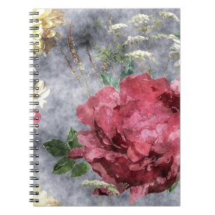 Carnet Aquarelle rouge Peony motif floral