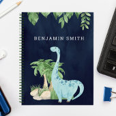 Carnet Aquarelle rustique mignon Dinosaure bleu marine