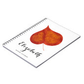 Carnet Aquarelle rustique Rouge Orange Feuille d'automne (Côté gauche)